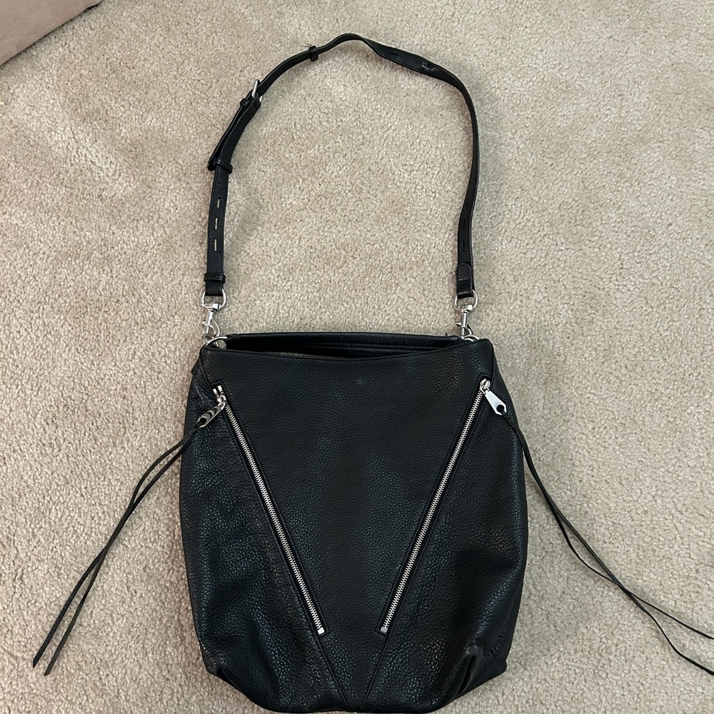 Black Pebbled Leather Rebecca Minkoff Bucket Purse - EUC